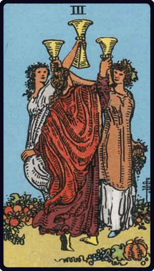 Kupa Üçlüsü (Three of Cups) tarot kartı görseli