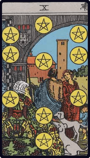 Tılsım Onlusu (Ten of Pentacles) tarot kartı görseli