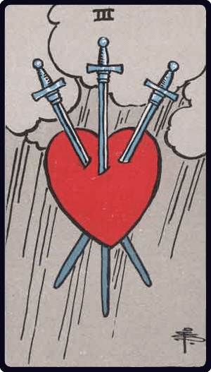 Kılıç Üçlüsü (Three of Swords) tarot kartı görseli