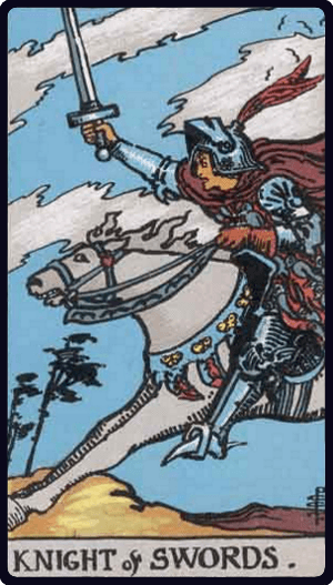 Kılıç Şövalyesi (Knight of Swords) tarot kartı görseli