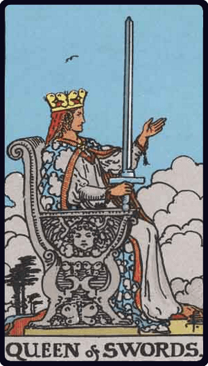 Kılıç Kraliçesi (Queen of Swords) tarot kartı görseli